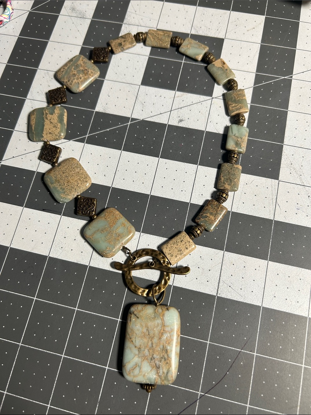 Asymetrical Stone & Bronze Necklace